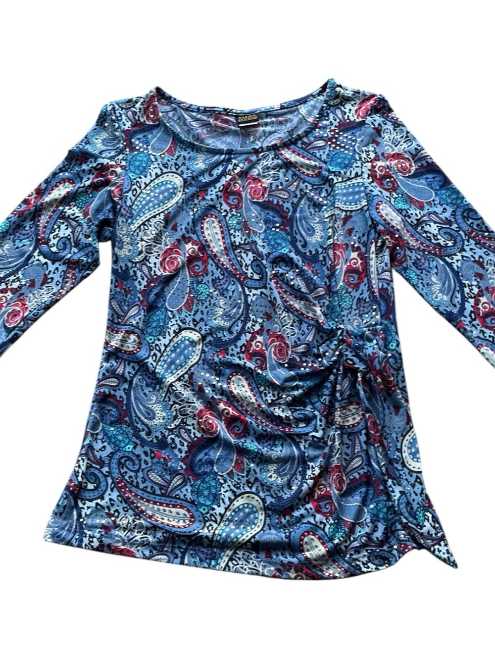 💟 Salon Studio Women’s Paisley Embellished Side-Tie Tunic Top – Size Small